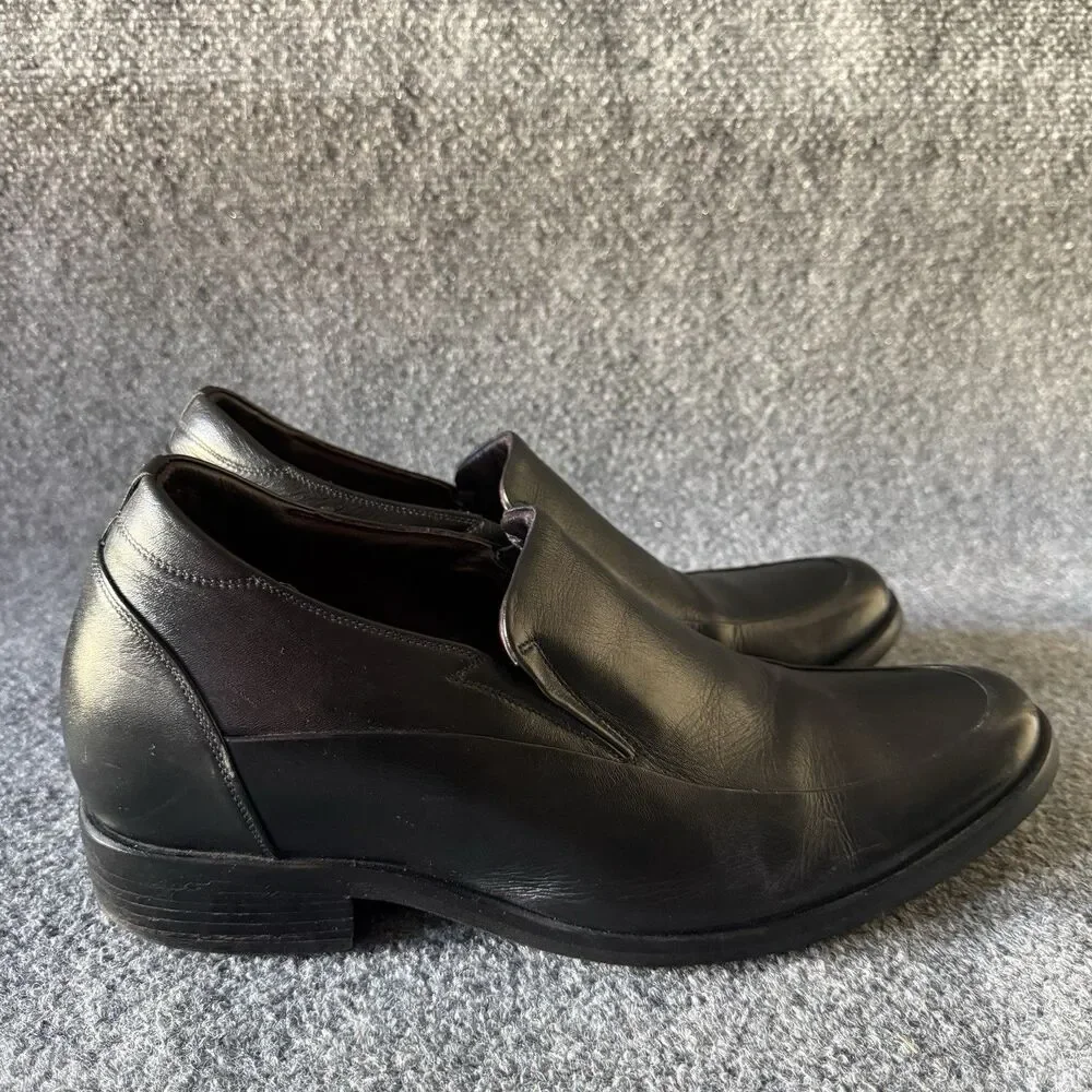 DON'S Black Leather Men's Slip-On Dress Loafers Round Toe Rubber Sole Size 10